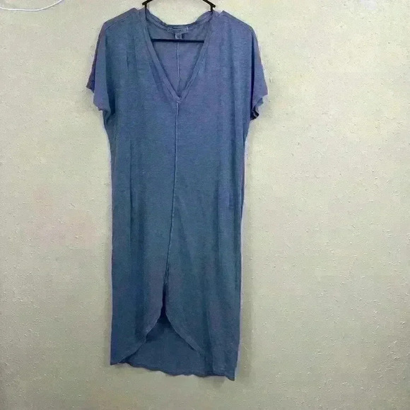 Stateside V-Neck Supima Cotton Hi-Low Tulip Hem T-Shirt Dress  Blue/Gray XS  DC2 - Picture 1 of 6